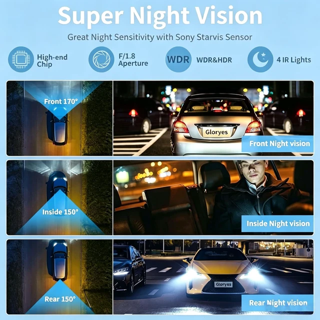 Alt view image 3 of 5 - 2026 Dash Cam, 3 Channel Dash Cam Front and Rear Inside,Interior Car Camera,24Hr Parking Monitor 1S Recording,2.5K Single Front,Dash Camera for Cars with IR Night Vision,Free 32G Card