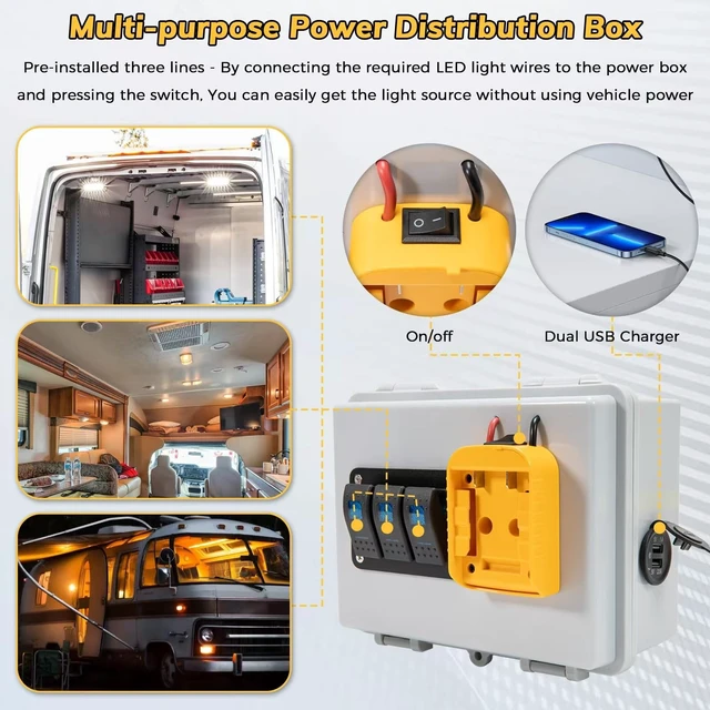 Alt view image 3 of 5 - Power Distribution Box with Battery Adapter Fit for De.Walt 20V Battery