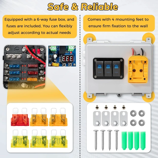 Alt view image 4 of 5 - Power Distribution Box with Battery Adapter Fit for De.Walt 20V Battery