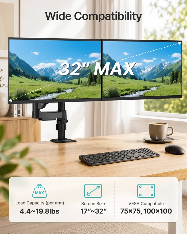 Alt view image 2 of 5 - PEGZONE Dual Monitor Stand for 17-32 Inch Screens,Full Motion Desk Mount