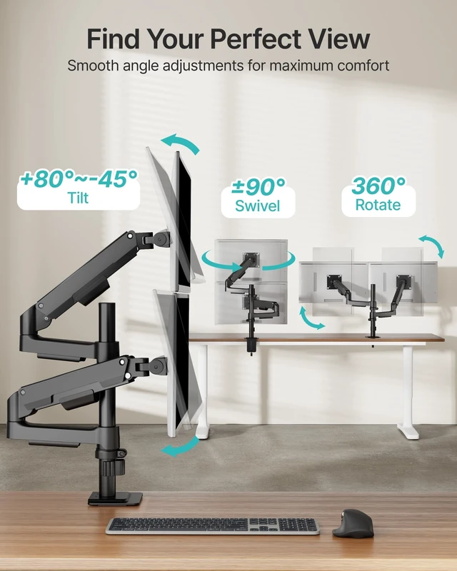 Alt view image 3 of 5 - PEGZONE Dual Monitor Stand for 17-32 Inch Screens,Full Motion Desk Mount