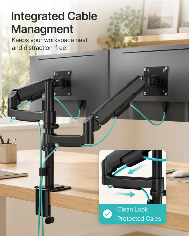 Alt view image 5 of 5 - PEGZONE Dual Monitor Stand for 17-32 Inch Screens,Full Motion Desk Mount