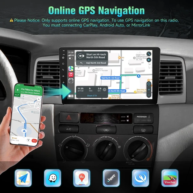 Alt view image 4 of 5 - 9 Inch Touch Screen for Toyota Corolla 2003 2004 2005 2006 2007 2008 Radio