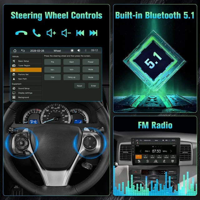 Alt view image 5 of 5 - 9 Inch Touch Screen for Toyota Corolla 2003 2004 2005 2006 2007 2008 Radio
