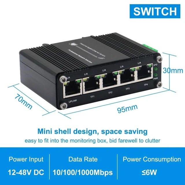 Alt view image 2 of 5 - xoxnikior Industrial 5-Port Gigabit Ethernet Switch, DIN-Rail, Unmanaged