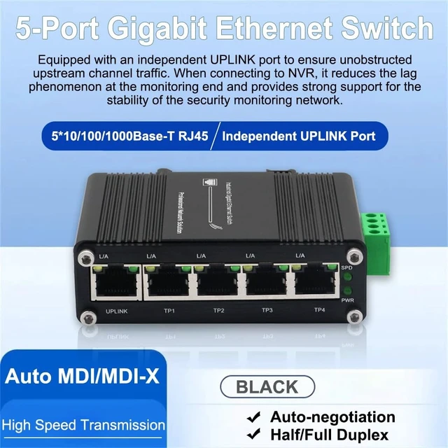 Alt view image 3 of 5 - xoxnikior Industrial 5-Port Gigabit Ethernet Switch, DIN-Rail, Unmanaged
