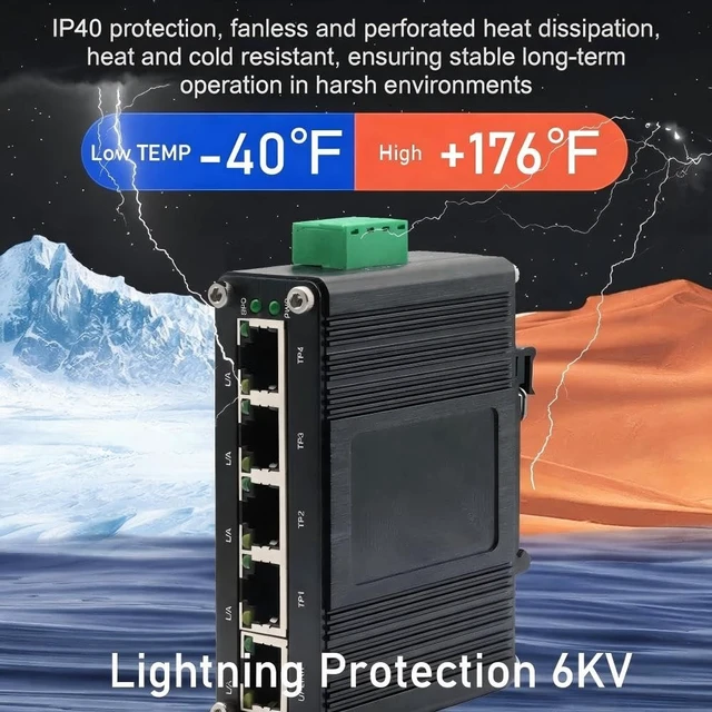 Alt view image 4 of 5 - xoxnikior Industrial 5-Port Gigabit Ethernet Switch, DIN-Rail, Unmanaged