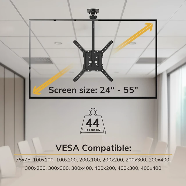 Alt view image 4 of 5 - Mount-It! Fold-Up Ceiling TV Mount for 2355 Inch TVs with Longer Arm, Space-Saving Flip Down Bracket for Flat & Slanted Ceilings, Retractable Tilt & Swivel Mount, VESA up to 400x400, 44 lbs Capacity