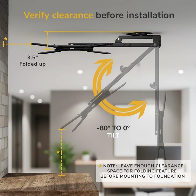 Alt view image 5 of 5 - Mount-It! Fold-Up Ceiling TV Mount for 2355 Inch TVs with Longer Arm, Space-Saving Flip Down Bracket for Flat & Slanted Ceilings, Retractable Tilt & Swivel Mount, VESA up to 400x400, 44 lbs Capacity