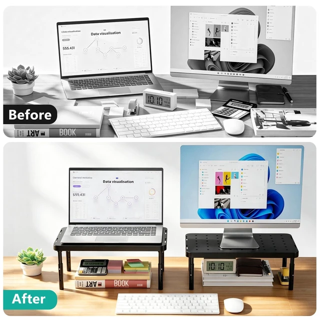 Alt view image 3 of 5 - WALI Dual Monitor Riser for Desk, Adjustable Laptop Riser, up to 44 lbs