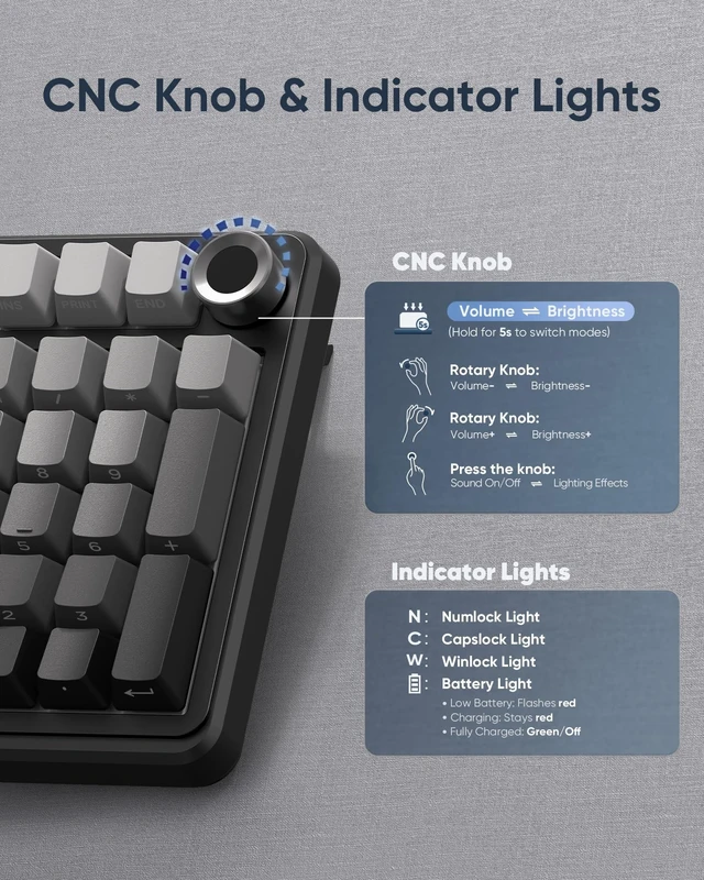 Alt view image 4 of 5 - RedThunder K95 S Wireless Mechanical Gaming Keyboard, Hot Swappable Creamy Keyboard with Knob, RGB Backlit, Pre-lubed Linear Switches, Side Engraved PBT Keycaps, Wireless/Wired/BT5.0, Gr