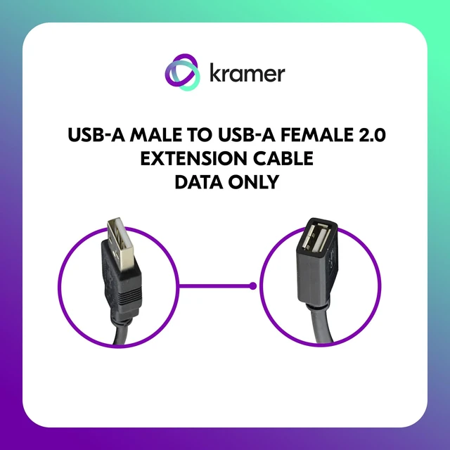 Alt view image 2 of 5 - Kramer USB 2.0 Active Extension Cable CA-UAM/UAF-65, USB-A Male to Female, 65 ft, Data Only