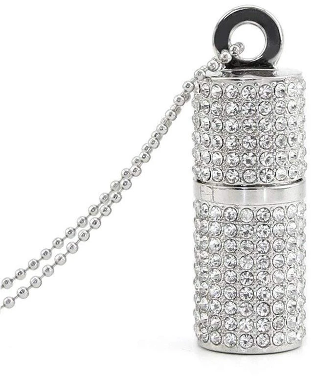 Main image of WooTeck 128GB USB 3.0 Flash Drive,Bling Rhinestone Diamond Crystal Glitter Lipstick Case Shining Jewelry with Necklace,Silver