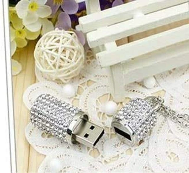 Alt view image 2 of 5 - WooTeck 128GB USB 3.0 Flash Drive,Bling Rhinestone Diamond Crystal Glitter Lipstick Case Shining Jewelry with Necklace,Silver