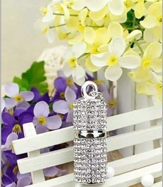 Alt view image 4 of 5 - WooTeck 128GB USB 3.0 Flash Drive,Bling Rhinestone Diamond Crystal Glitter Lipstick Case Shining Jewelry with Necklace,Silver