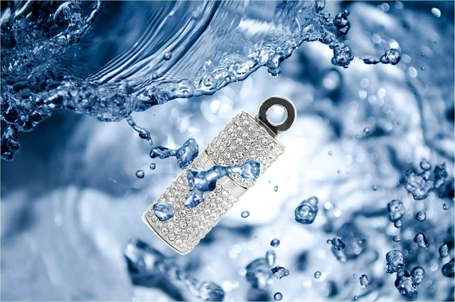 Alt view image 5 of 5 - WooTeck 128GB USB 3.0 Flash Drive,Bling Rhinestone Diamond Crystal Glitter Lipstick Case Shining Jewelry with Necklace,Silver