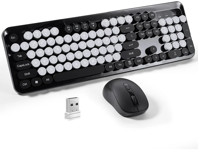 Main image of Nsyee Wireless Keyboard and Mouse Combo, Full Size Keyboard and Mouse 104 Round Keys Colorful Set with 2.4GHz USB Receiver for PC/Laptop/Computer/Windows/Tablet, Black