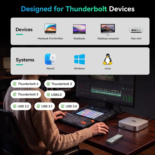Alt view image 3 of 5 - Yottamaster M.2 NVMe SSD Enclosure 40Gbps, for Thunderbolt 4/USB4 Interface