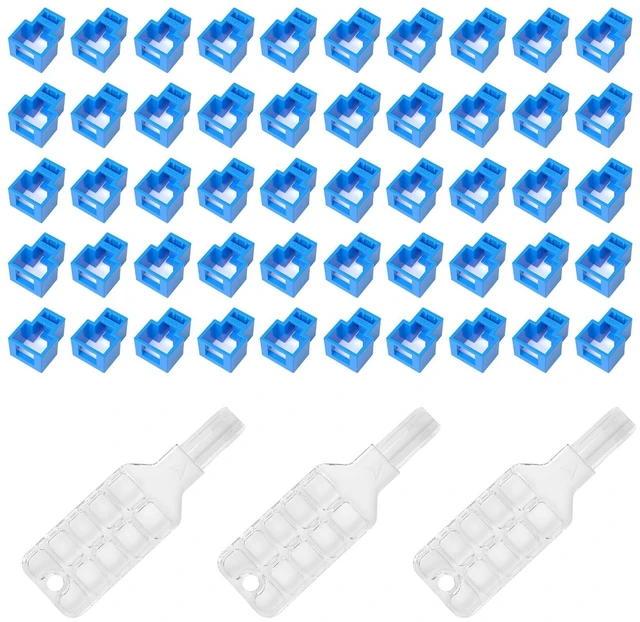 Main image of 50-Pack RJ45 Network Cable Locks with 3 Keys,Secures Ethernet Cables Against Unauthorized Disconnection,Made of High-Strength ABS,Compatible with Cat5e,Cat6 and Cat7 Patch Cords (Blue)