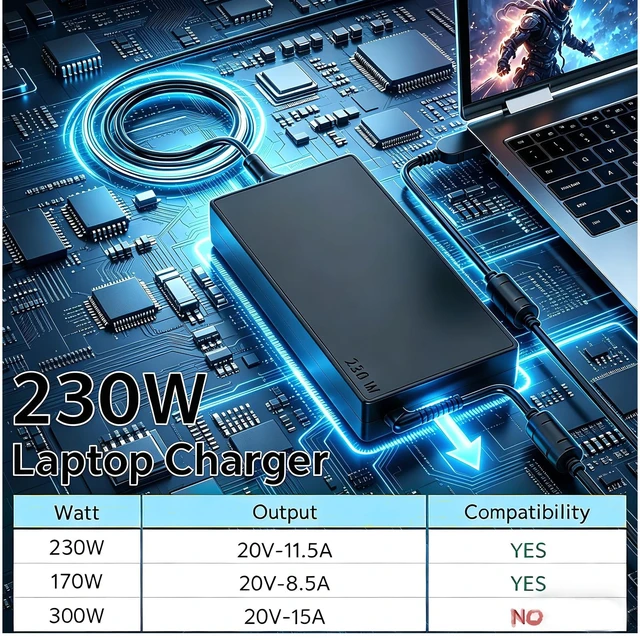 Alt view image 5 of 5 - 230W AC Adapter Power Supply Replacement for Lenovo