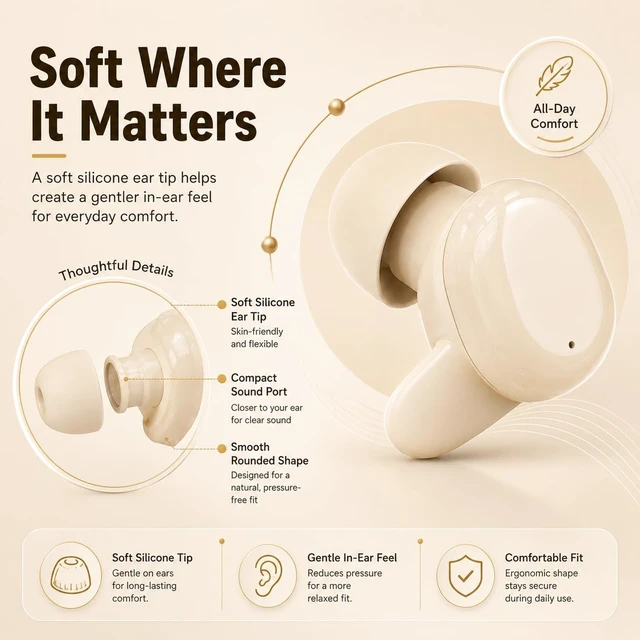 Alt view image 4 of 5 - INSONIXN Mini Sleep Earbuds Bluetooth 6.0 Wireless for Side Sleepers, White