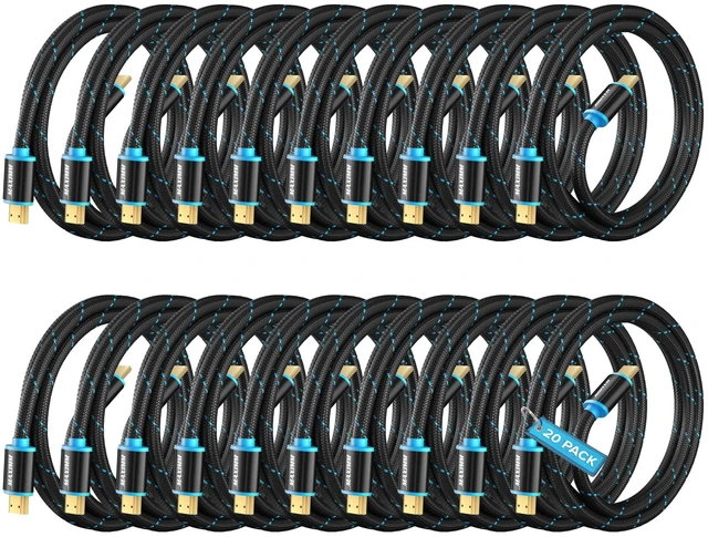 Main image of Maximm HDMI Cable 4K 1.5 Ft, 20-Pack, Braided, 18 Gbps, Gold-Plated
