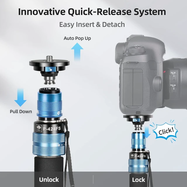 Alt view image 2 of 5 - SIRUI P-424FS Carbon Fiber Monopod, 63" Monopod with Feet for Cameras, 4-Section, 360 Panorama, Modular 3 in 1, Quick Release Plate, Max Load 12kg/26lbs