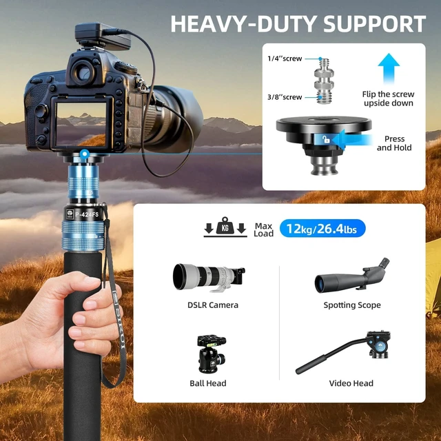 Alt view image 4 of 5 - SIRUI P-424FS Carbon Fiber Monopod, 63" Monopod with Feet for Cameras, 4-Section, 360 Panorama, Modular 3 in 1, Quick Release Plate, Max Load 12kg/26lbs