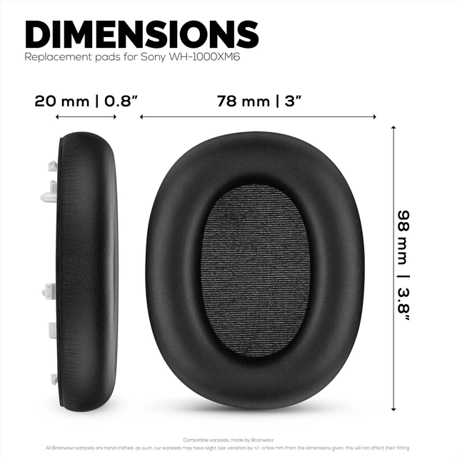 Alt view image 4 of 5 - Replacement Earpads for Sony WH-1000XM6 Headphones - Soft PU Protein Leather Cushions with Memory Foam for Extra Comfort, Easy & Quick Installation, By Brainwavz (Black)