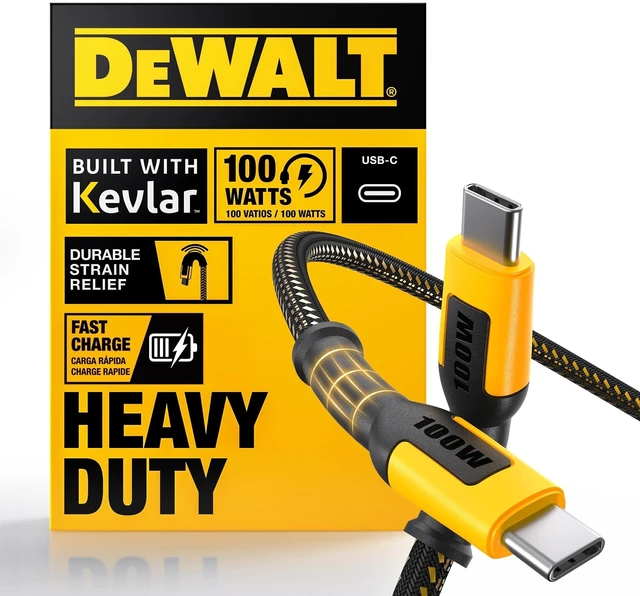 Main image of DEWALT Heavy Duty 100W USB C Cable, Jobsite 100W Type-C to Type-C Fast Charge PD Cable, High Speed USBC Charging Cord Compatible with iPhone 17/18/16/15 Pro Max, 6 ft, 2 Pack
