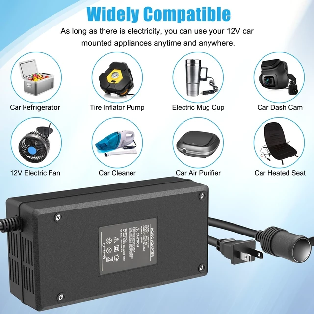 Alt view image 3 of 5 - Cllena AC to DC Converter 20A 250W 110V~240V to 12V Converter Car Cigarette Lighter Socket Power Adapter AC/DC Power Supply Transformer for Inflator, Car Refrigerator, Car Vacuum Cleaner, etc.