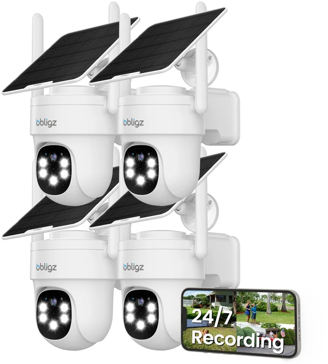 Main image of obligz AOV 24/7 Recording Solar Camera Security Outdoor, 4-Cam Solar Kit