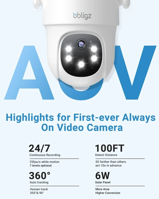 Alt view image 4 of 5 - obligz AOV 24/7 Recording Solar Camera Security Outdoor, 4-Cam Solar Kit