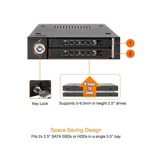 Alt view image 3 of 5 - ICY DOCK Full Metal 2 Bay 2.5 SATA/SAS HDD & SSD Mobile Rack for External 3.5" Drive Bay ^^ ToughArmor MB992SK-B