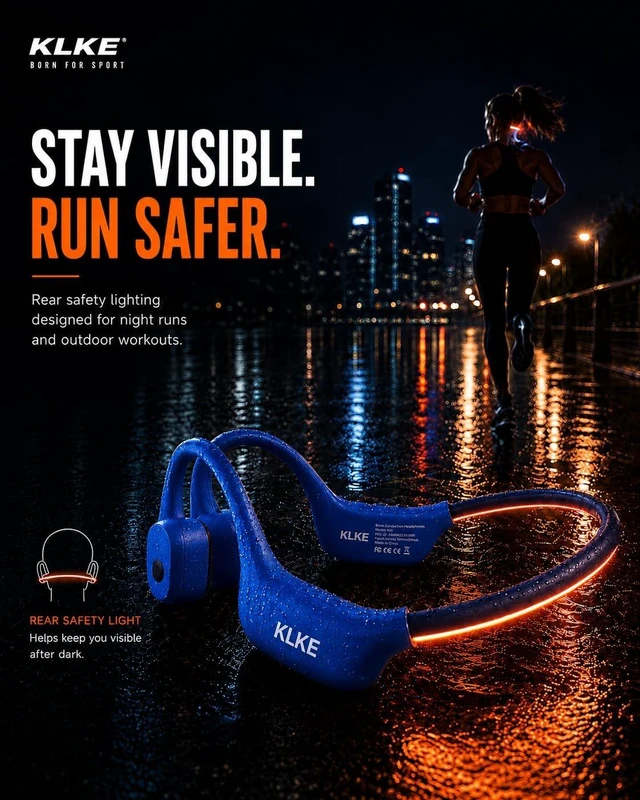 Alt view image 3 of 5 - KLKE Bone Conduction Headphones for Running with mic and Rear Safety Light