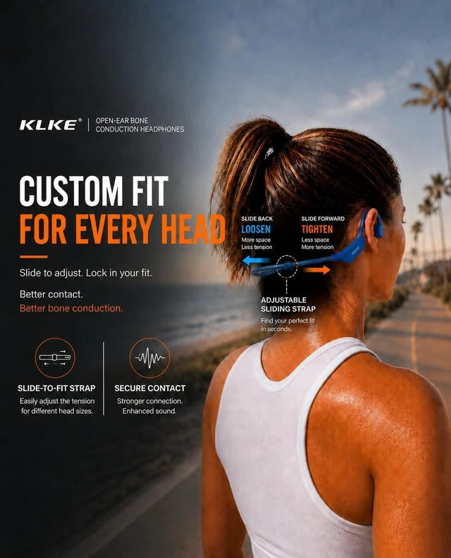 Alt view image 4 of 5 - KLKE Bone Conduction Headphones for Running with mic and Rear Safety Light