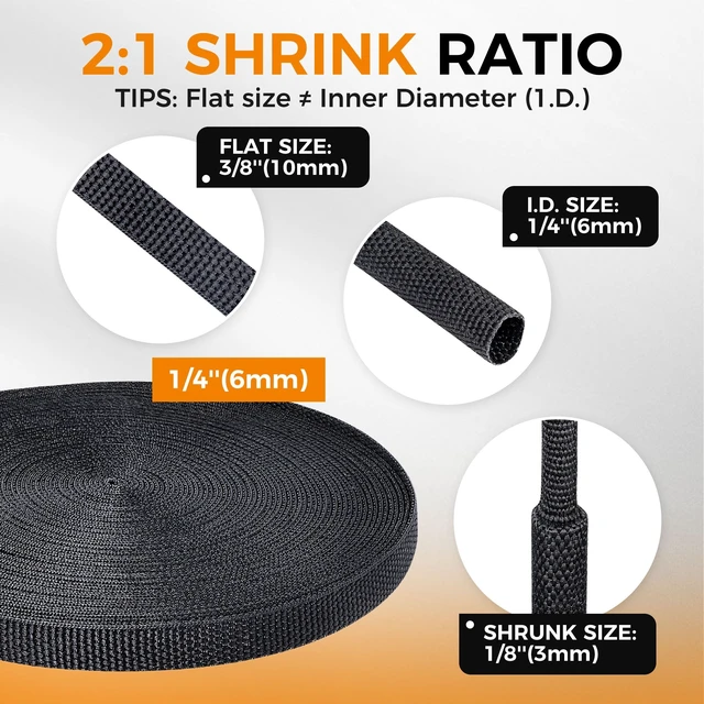 Alt view image 2 of 5 - SUNNAREPOON 2:1 Ratio Automotive Heat Shrink Braided Sleeving 1/4''-26ft