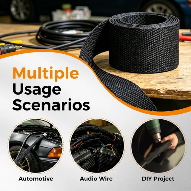 Alt view image 3 of 5 - SUNNAREPOON 2:1 Ratio Automotive Heat Shrink Braided Sleeving 1/4''-26ft