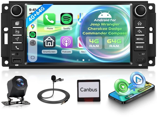Main image of Android Car Stereo for Jeep Wrangler 2007-2018 & Jeep Compass 2011-2015 with Wireless CarPlay Android Auto, Orderich 4G+64G 7 Inch Car Radio GPS Navigation WiFi SWC Bluetooth FM with Backup Cam