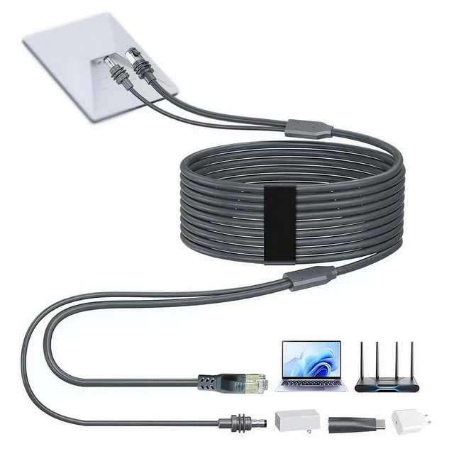 Main image of Elfcam - 3m 3-in-1 Cable for Starlink Mini USB-C Power Supply + Starlink Mini Standard, RJ45 CAT6 Connector for Extended Network, 3 Metres