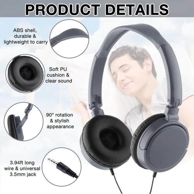 Alt view image 3 of 5 - Yunsailing 18 Pack Classroom Headphones Bulk, Wired Headphones,Gray