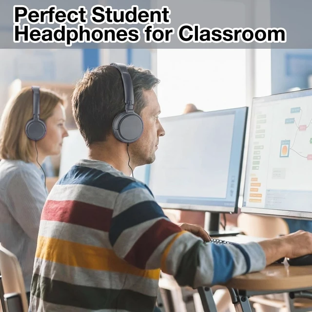 Alt view image 4 of 5 - Yunsailing 18 Pack Classroom Headphones Bulk, Wired Headphones,Gray