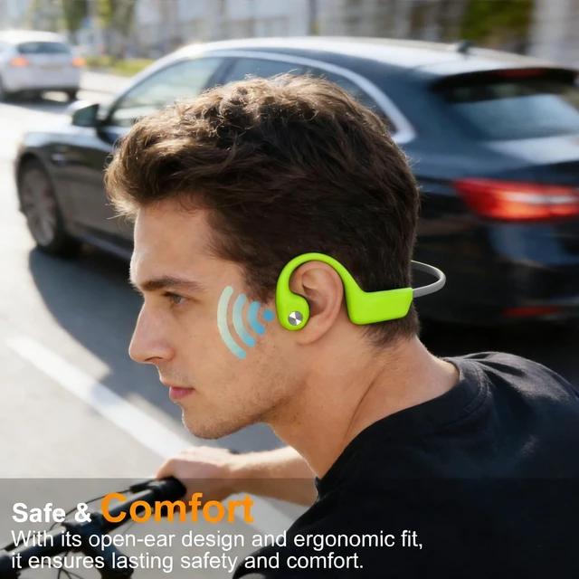Alt view image 2 of 5 - 2026 Bone Conduction Bluetooth 6.0 Headphones, Open-Ear Headset with Mic, Type-C Charging, 10-Hour Battery Life, IPX5 Sweatproof, Dual-Device Connection, 22g Comfort, for Office & Sports (Lime Green