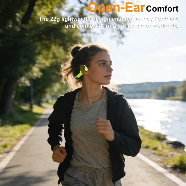 Alt view image 3 of 5 - 2026 Bone Conduction Bluetooth 6.0 Headphones, Open-Ear Headset with Mic, Type-C Charging, 10-Hour Battery Life, IPX5 Sweatproof, Dual-Device Connection, 22g Comfort, for Office & Sports (Lime Green