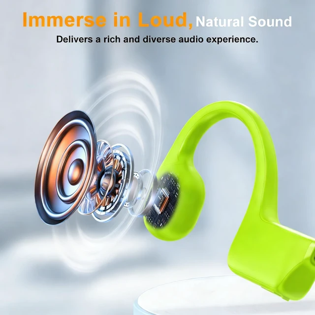 Alt view image 4 of 5 - 2026 Bone Conduction Bluetooth 6.0 Headphones, Open-Ear Headset with Mic, Type-C Charging, 10-Hour Battery Life, IPX5 Sweatproof, Dual-Device Connection, 22g Comfort, for Office & Sports (Lime Green