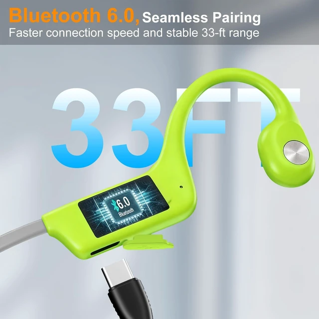 Alt view image 5 of 5 - 2026 Bone Conduction Bluetooth 6.0 Headphones, Open-Ear Headset with Mic, Type-C Charging, 10-Hour Battery Life, IPX5 Sweatproof, Dual-Device Connection, 22g Comfort, for Office & Sports (Lime Green