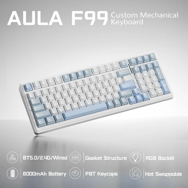 Alt view image 2 of 5 - Aula F99 Wireless Silent Mechanical Blue Keyboard with Num Pad for Office