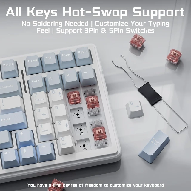 Alt view image 5 of 5 - Aula F99 Wireless Silent Mechanical Blue Keyboard with Num Pad for Office