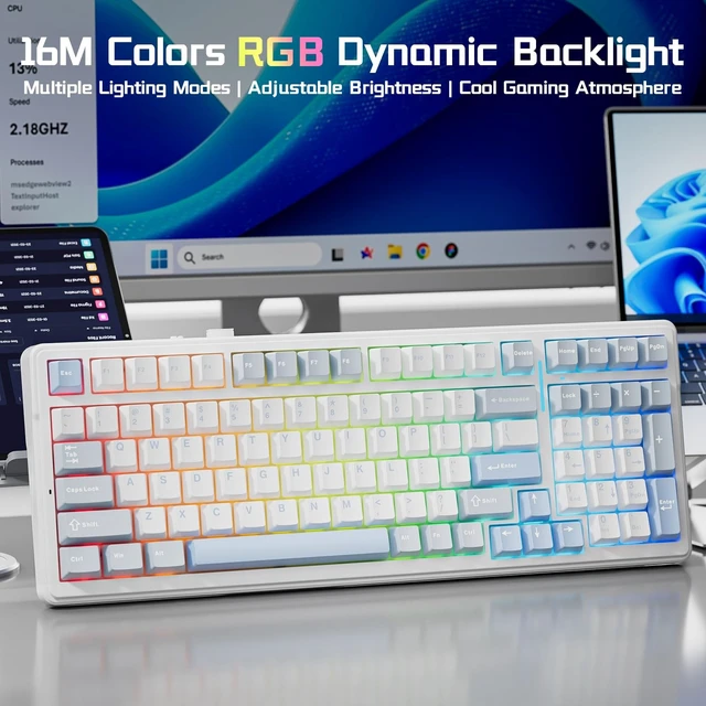 Alt view image 4 of 5 - Aula F99 Wireless Silent Mechanical Blue Keyboard with Num Pad for Office