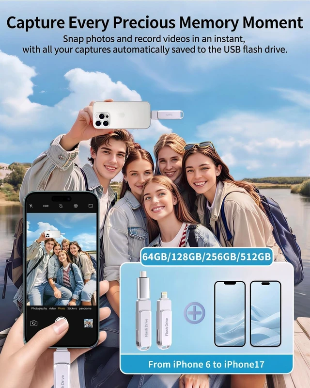 Alt view image 3 of 5 - MFi Certified 512GB Flash Drive Photo Stick for iPhone, External Memory Photo Keeper Storage for Data Saver/Backup/Transfer Files/Picture/Video/iPhone/iPad/iOS/Android/PC (Gray)Available Space: ~484GB
